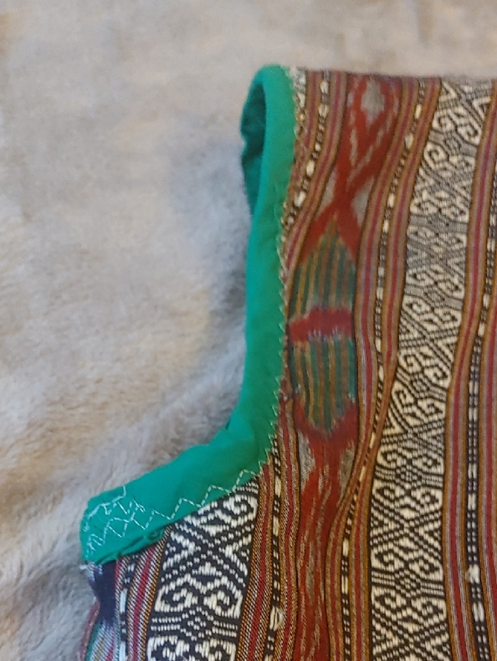 Boho Woven Patchwork Vest with Teal Trim - Picture 9 of 14